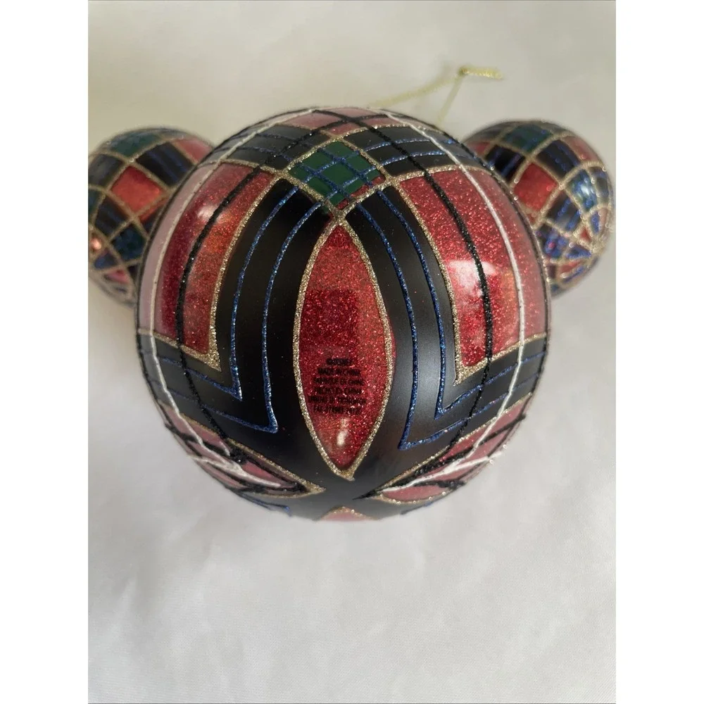 2023 Disney Mickey Mouse Icon Glass‎ Ball Sketchbook Ornament Glittery Plaid Lrg